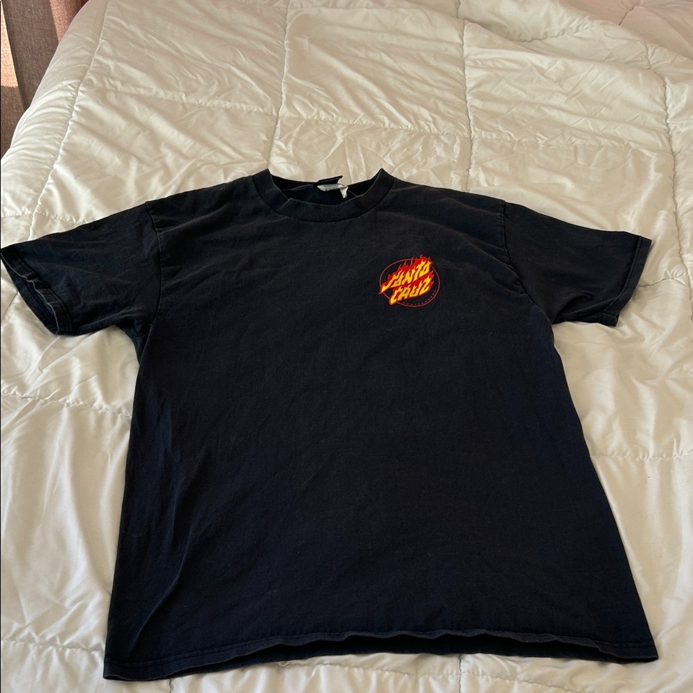 Santa Cruz Skateboards Black Tee with Red and Orange Flame Logo